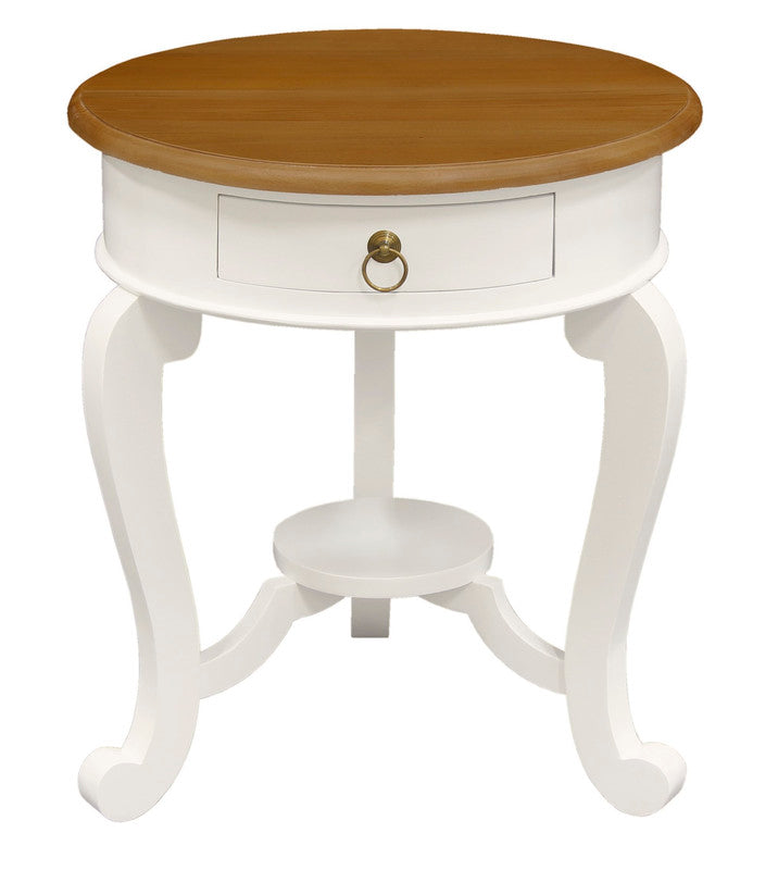 Round Cabriole Leg 1 Drawer Lamp Table (White Caramel) V199-LT001RDCLWR
