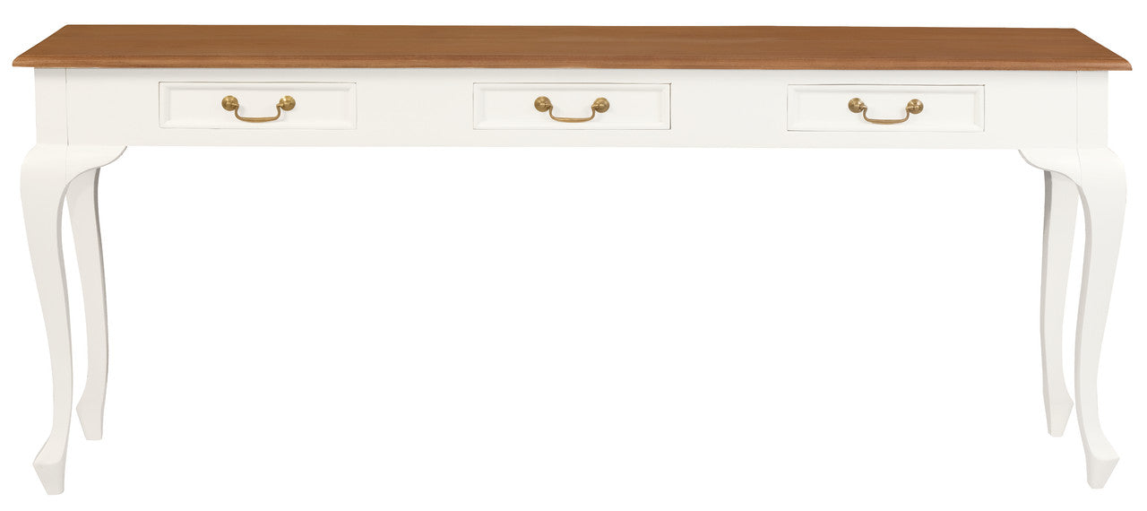 Queen Anne 3 Drawer Sofa Table - White Caramel V199-ST003QAWR