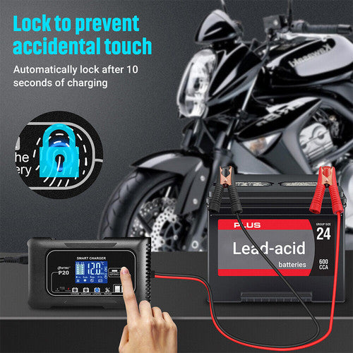 12/24V Automatic Car Battery Charger For Lithium Lifepo4 Lead-Acid AGM/Gel/SLA V201-BAZ2020BL8AU