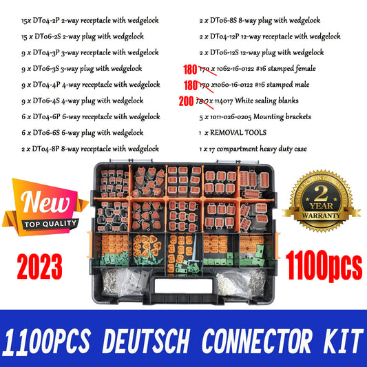 AU 1000 PCS Deutsch DT Connector Kit 14-16AWG Stamped Contacts 1100PCS UPGRADE V201-EBA1100BL8AU