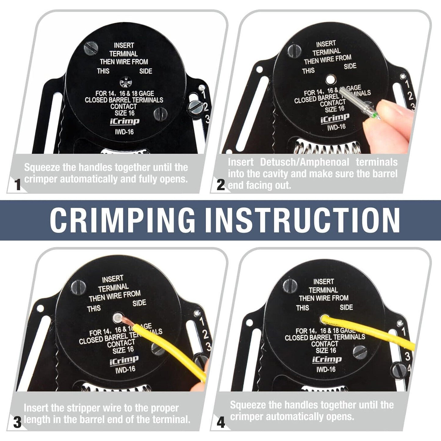 DT20 Crimper 4 Way Indent,8 Impression iCrimp Closed Barrel Type Deutsch Crimper V201-IWD0020BL8AU
