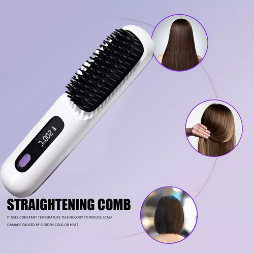 White Hair Straightener Brush Travel Mini Rechargeable Hair Styler Fast Heating V201-QUEW13654142