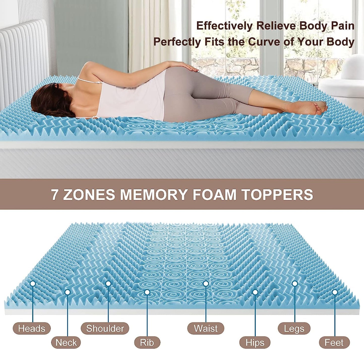 7 Zone Memory Foam Topper Mattress Toppers Cool Gel Pad Mat Medium Firm 8cm Thick 153cm x 203cm V201-W12782464