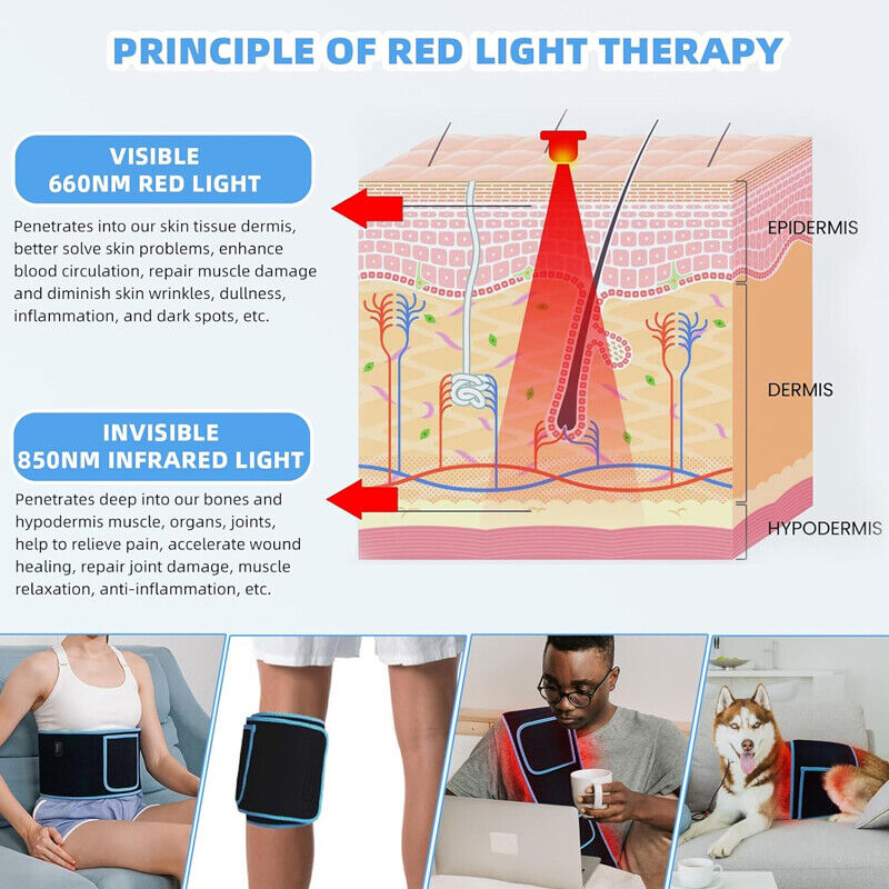 660nm Red & 850nm Near Infrared Light Therapy Heated Wrist Belt Pad Pain Relief V201-W13248965