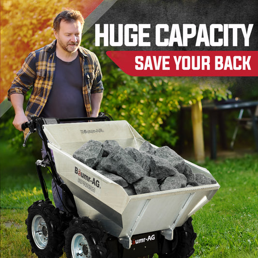 BAUMR-AG Mini Dumper Power Wheel Barrow Tracked Motorised Petrol Powered Wheelbarrow V219-BRWPWRBMRABP9