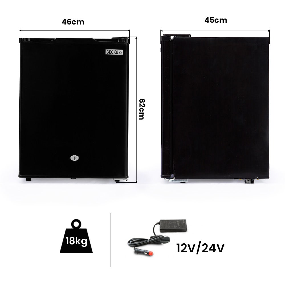 GECKO 70L Portable Bar Fridge and Freezer 12V/24V for Camping, Caravans, Black V219-CAPFCHGEKA07B