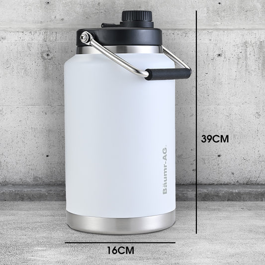 Baumr-AG 3.8L Double Wall Insulated Stainless Steel Water Bottle, Drink Jug with Handle, White V219-DRWDWIBM38WA