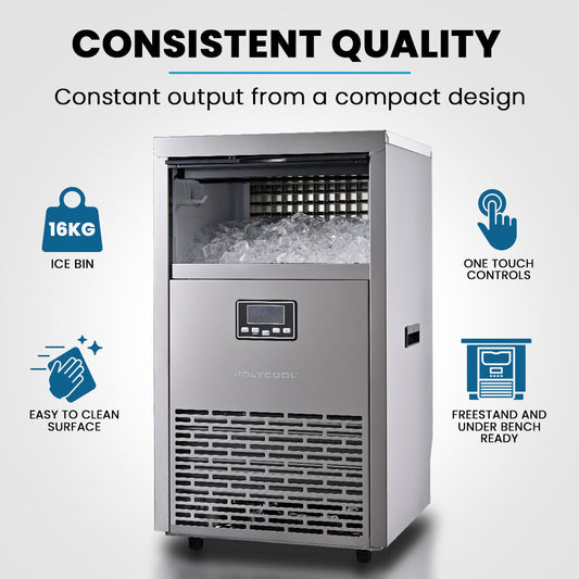 POLYCOOL Commercial Ice Maker Machine, up to 75kg/24hr, Timer & Self Cleaning Programs V219-FDSICMPY75KA