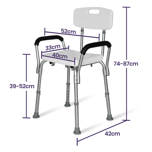 EQUIPMED Shower Chair Bath Seat 120kg Capacity, with Arms, Adjustable Height, for Elderly, White V219-HELSBSEQSC6A