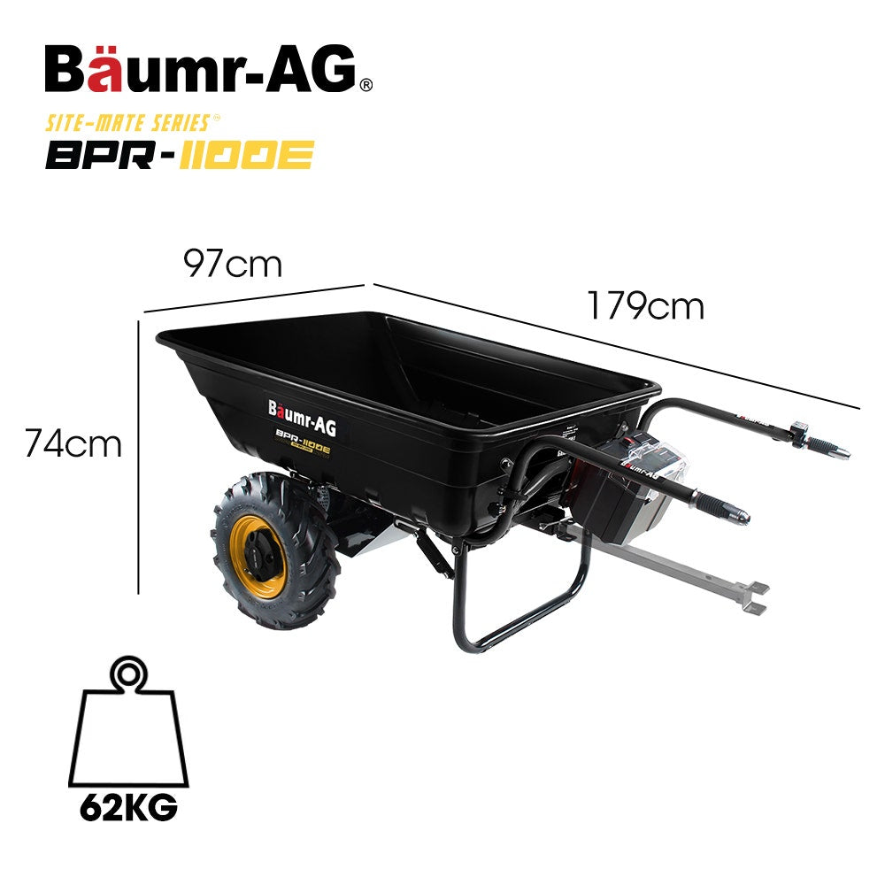BAUMR-AG 40V Li-ion Powered 300KG / 300L Wheelbarrow, ATV Tow Bar, Deep V-tread Tyre, 2 Wheel Direct Drive V219-MATPBRBM1M1A