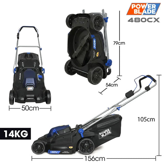 POWERBLADE 480CX 40V 17" Cordless Lawn Mower Kit, Fast Charger, 2 x 4Ah Batteries, 6 Stage Height, Brushless V219-MOWCLSPB1C7A