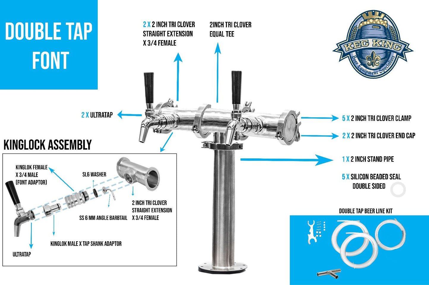 Beer Font Tower - Double Tap Modular Beer Font with Tap V225-MFP002