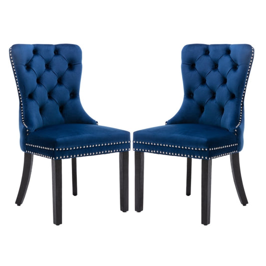 6x Velvet Dining Chairs Upholstered Tufted Kithcen Chair with Solid Wood Legs Stud Trim and Ring-Blue V226-SW1901BL-3