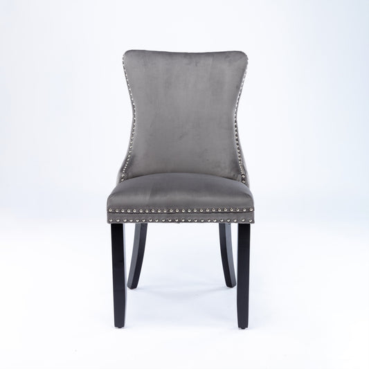 2x Velvet Upholstered Dining Chairs Tufted Wingback Side Chair with Studs Trim Solid Wood Legs for Kitchen V226-SW8809GY