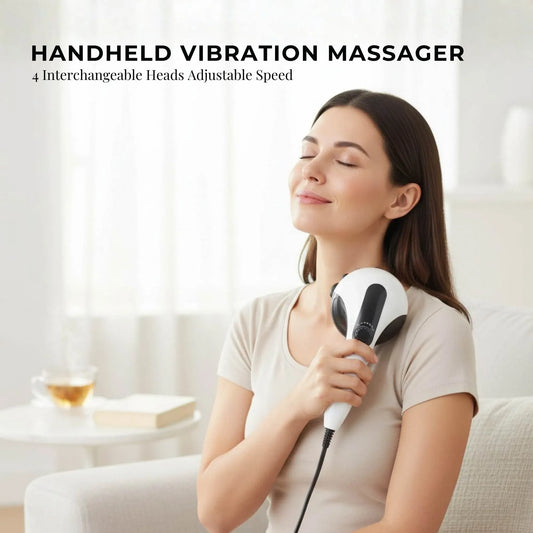 Orku Handheld Body Massager 4 Heads Adjustable Speed 28W Black V238-SUPDZ-39885947633744