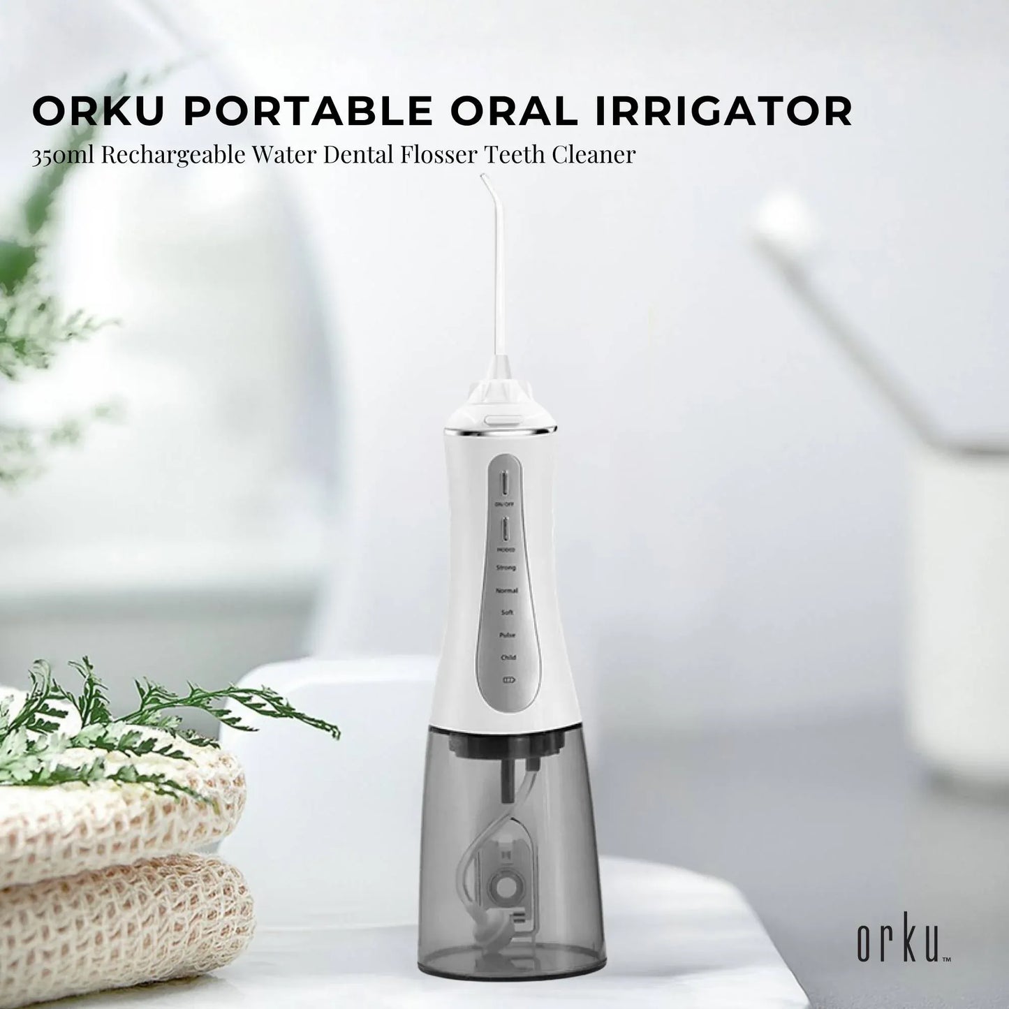 Orku Portable Oral Irrigator Flosser 350ml - Rechargeable Water Dental Teeth Cleaner V238-SUPDZ-40125763289168