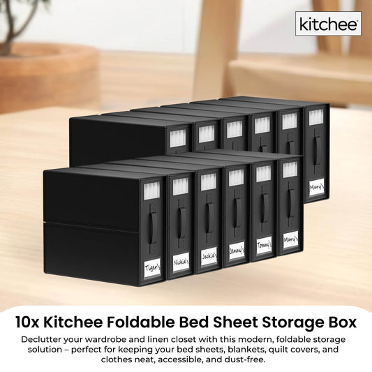 10x Kitchee Foldable Bed Sheet Storage Box - Linen and Closet Organiser Black V238-SUPDZ-41188868915280