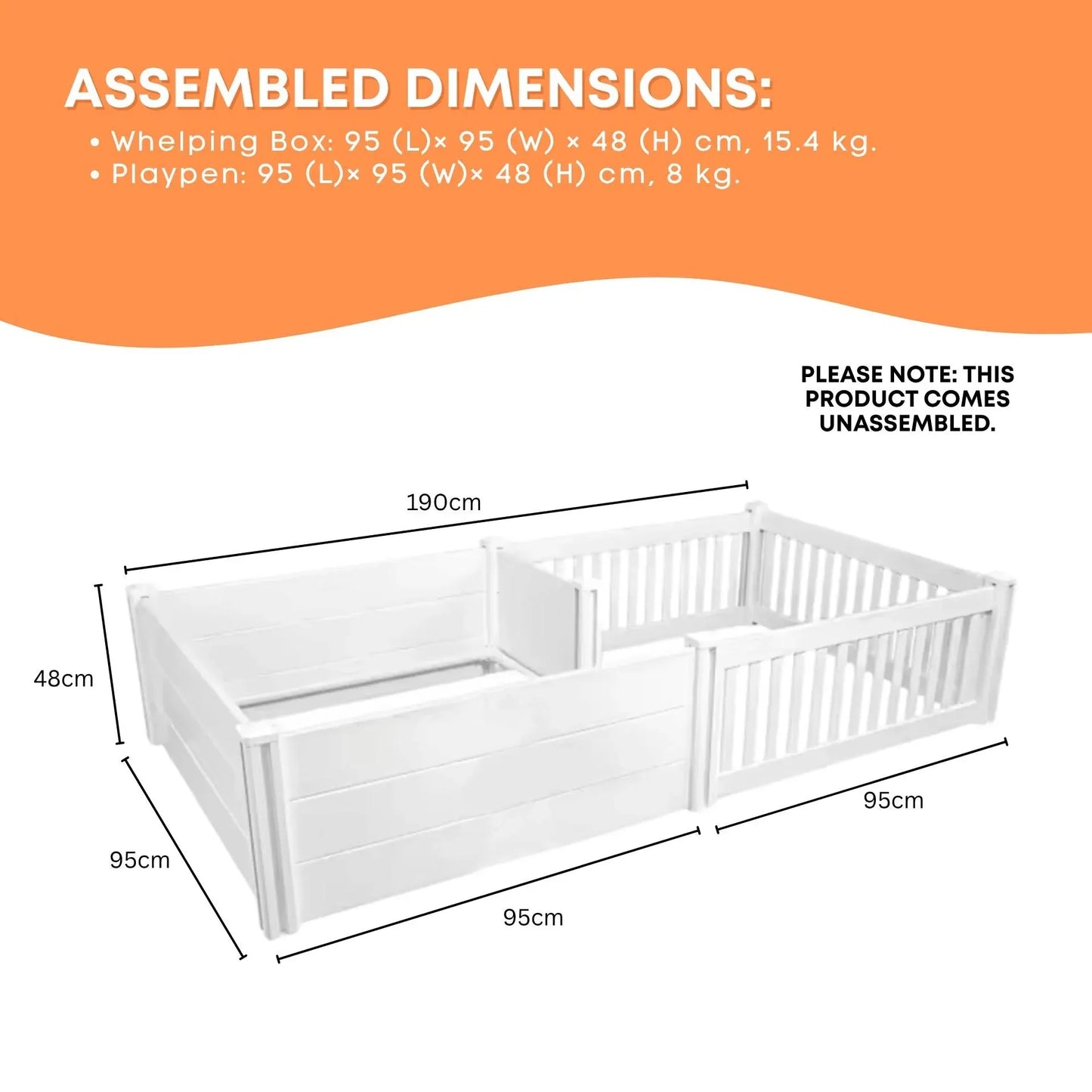 Rooster Farms 1.9m x 0.95m PVC Dog Whelping Box + Playpen Kit - Anti-Crush Rail V238-SUPDZ-41325231505488
