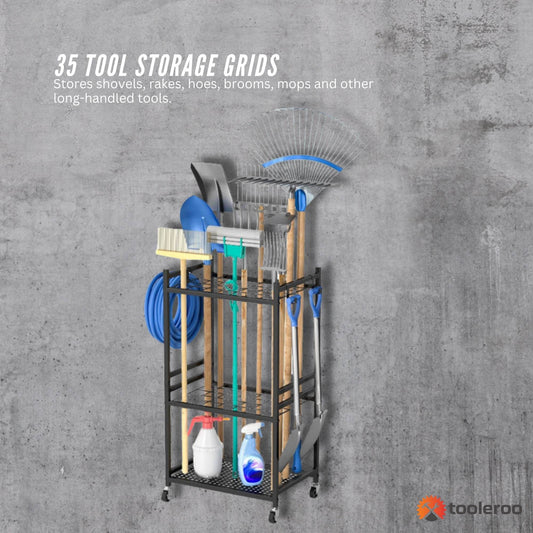 Tooleroo Garden Tool Organiser Rack - Rolling Storage Trolley for Yard Garage V238-SUPDZ-42010776371280