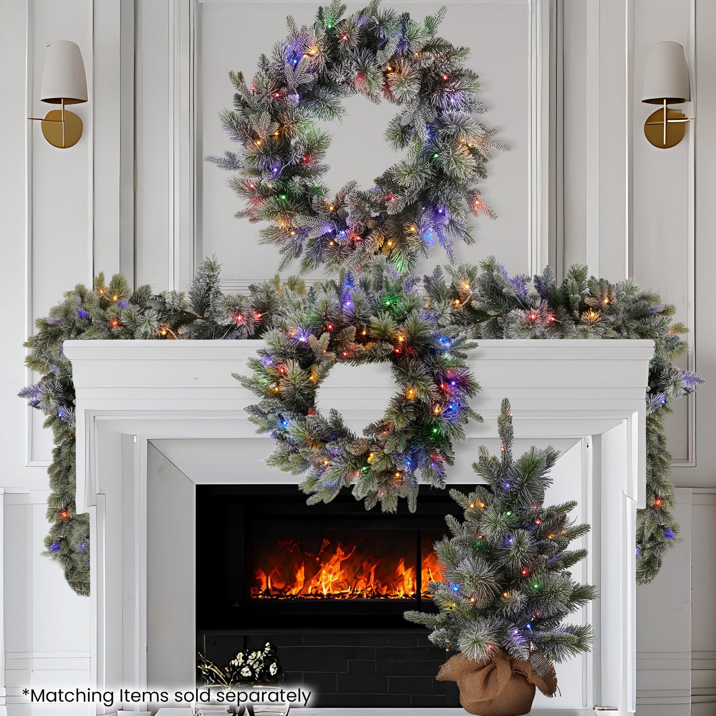 Christabelle 61cm Christmas Wreath Snowy Stamford Spruce with Coloured LED Lights Front Door Decoration V240-112_NATSS61