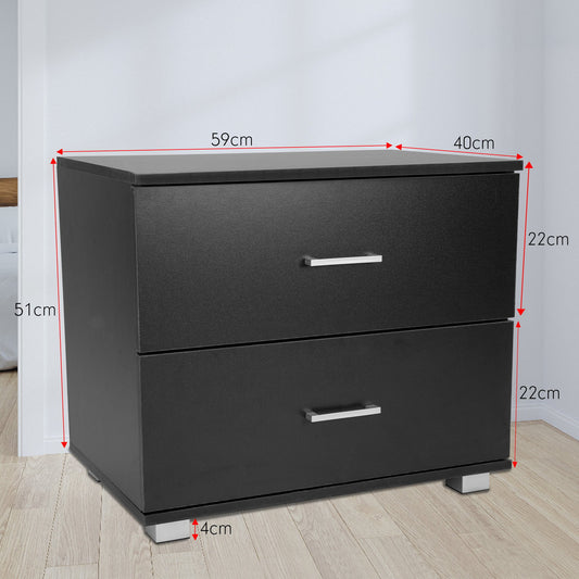 Sarantino Bedside Table Cabinet Storage Chest 2 Drawers Lamp Side Nightstand - Black V240-CBT-059-040-051-BK
