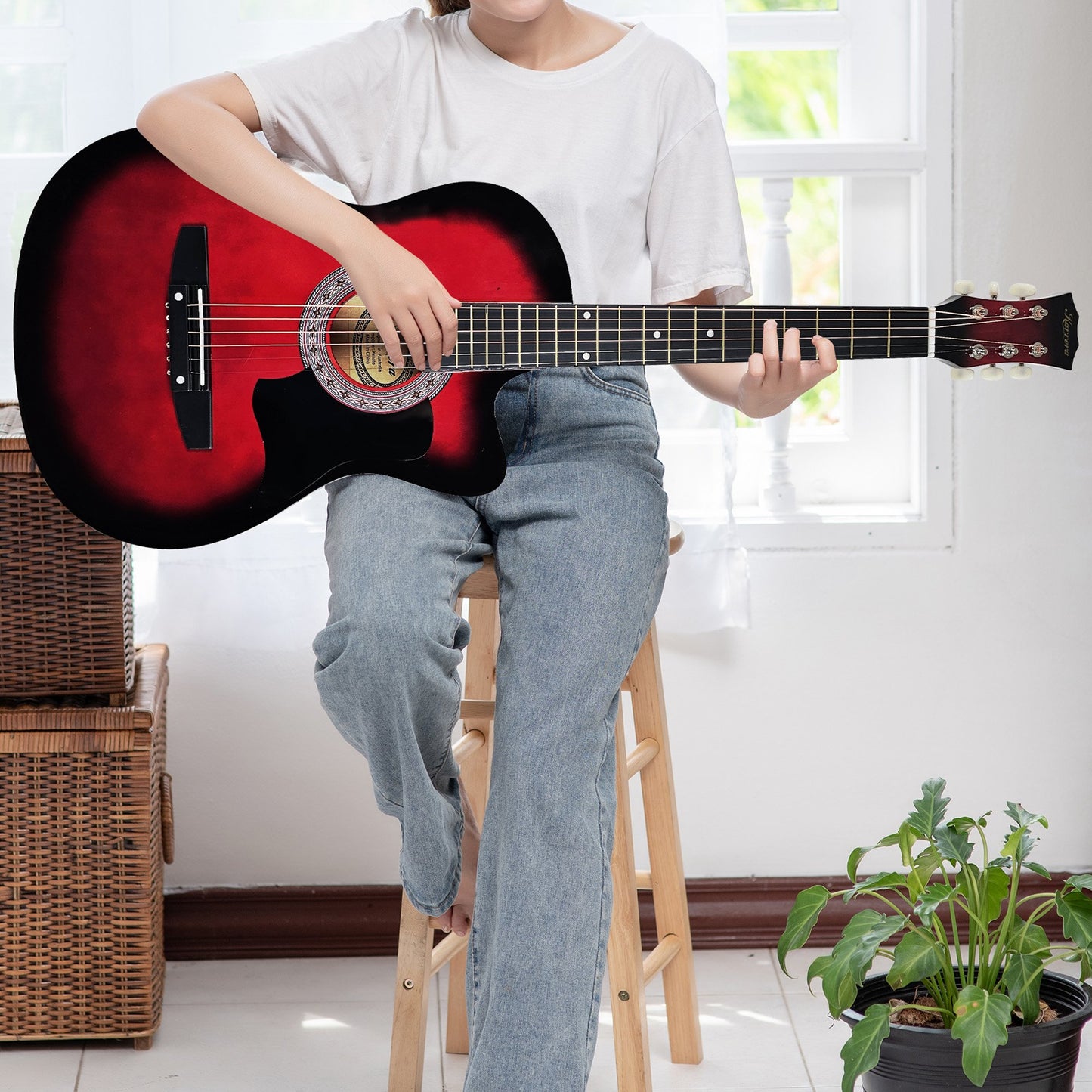 Karrera 38in Pro Cutaway Acoustic Guitar with guitar bag - Red Burst V240-CC38-PRO-SRD