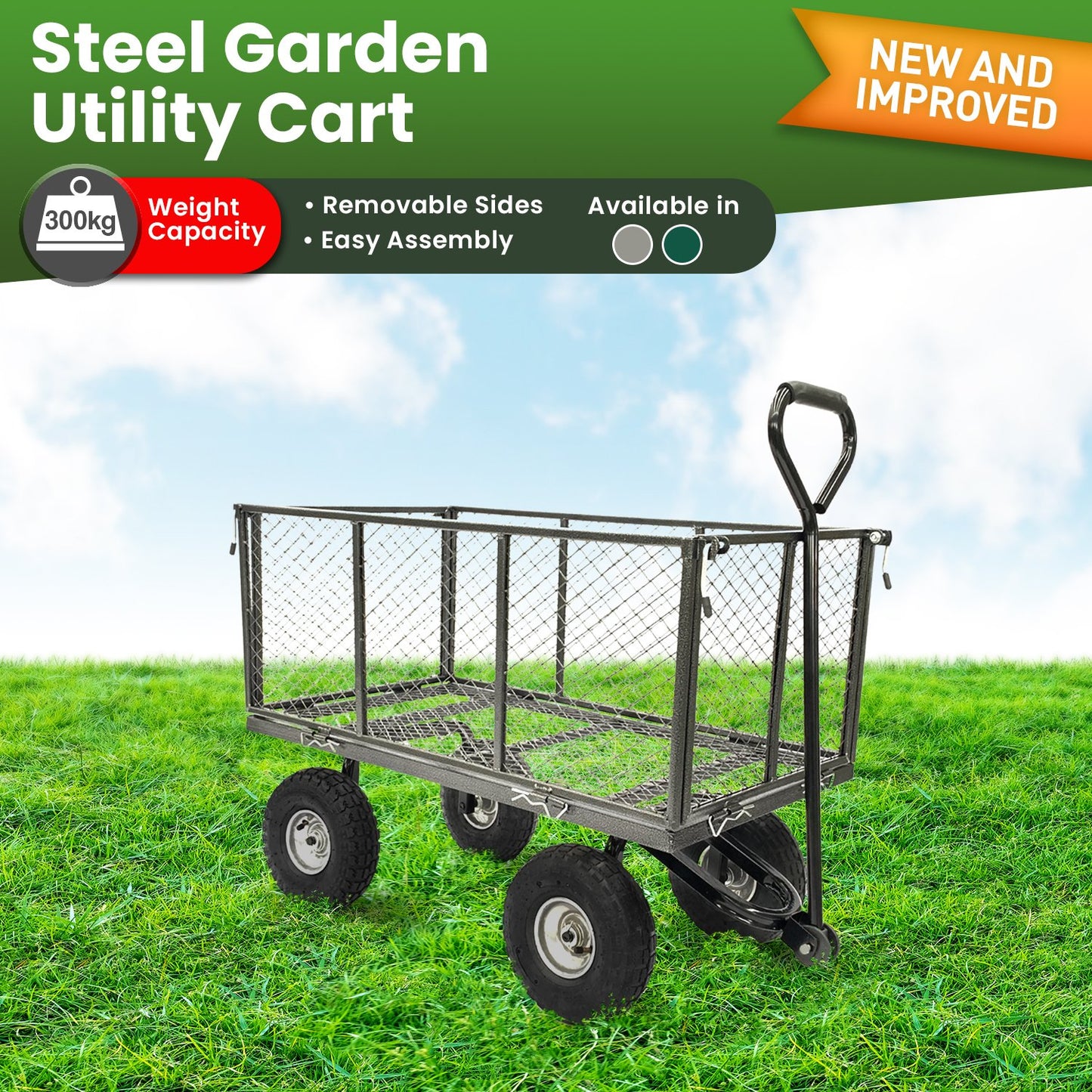Wallaroo Steel Mesh Garden Trolley Cart - Hammer Grey V240-GMC-H38-HM