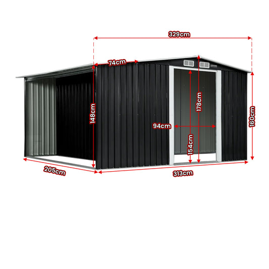 Wallaroo Garden Shed with Semi-Close Storage 6*8FT - Black V240-GSS-BSW-68S-BK