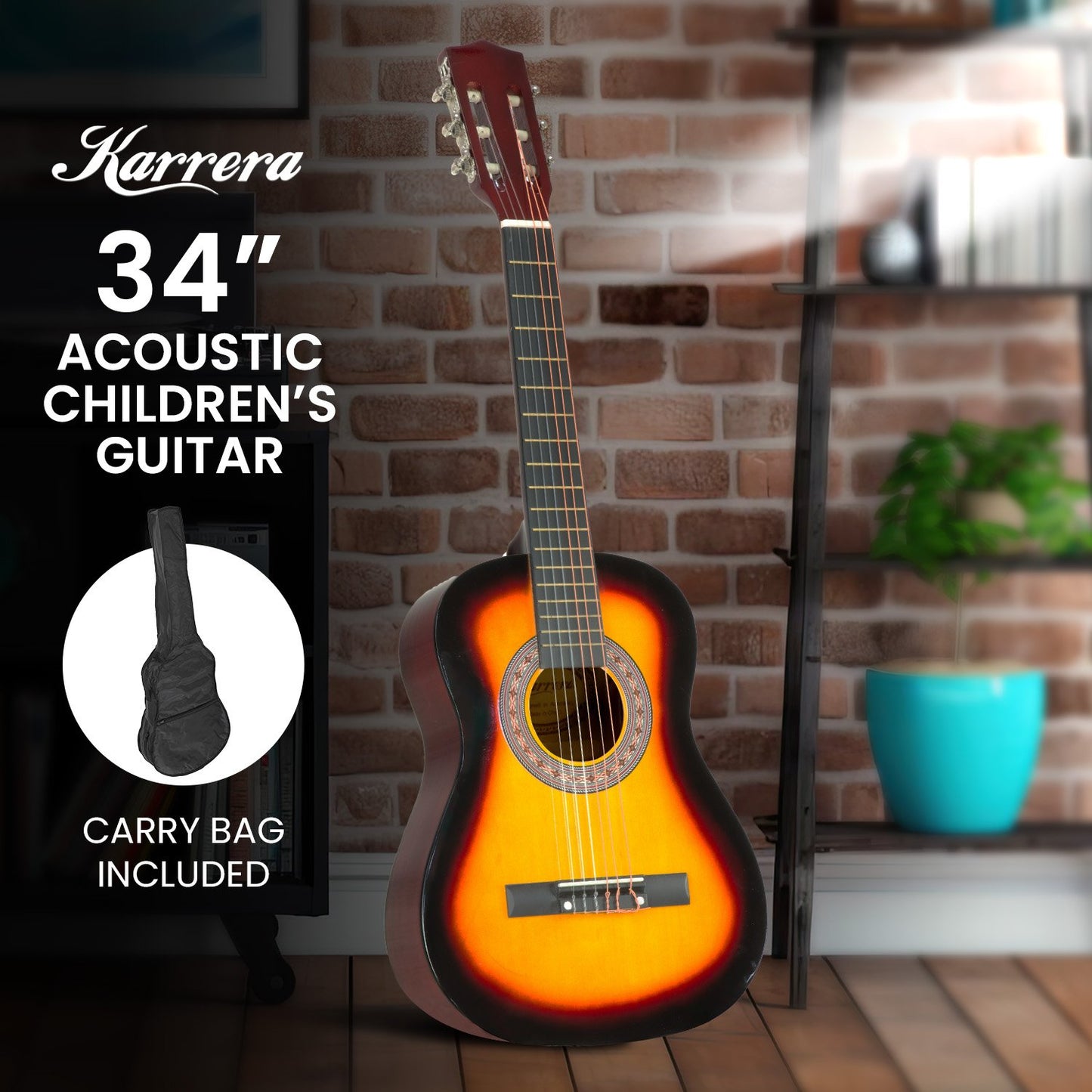 Karrera 34in Acoustic Wooden Childrens Guitar - Sunburst V240-NC-34-SB