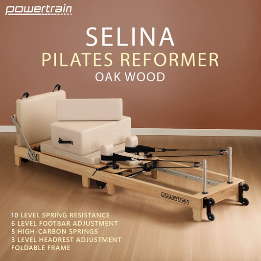 Powertrain Selina Pilates Reformer Machine Wooden Folding Multifunctional Home Gym Equipment with Jumpboard & V240-PLT-JYI-F2W-BE