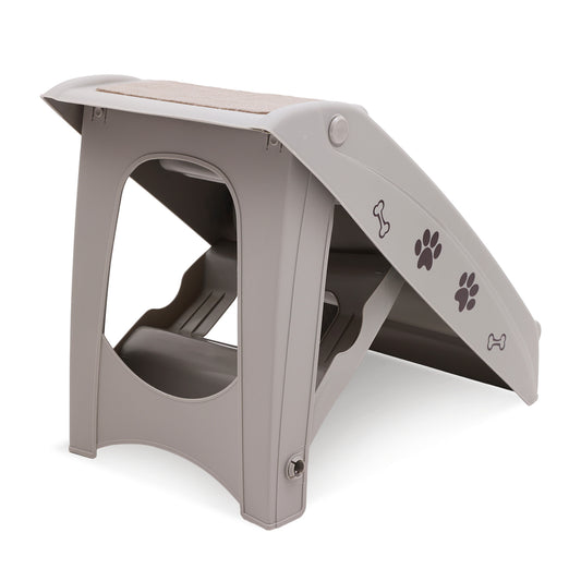 Furtastic Foldable Pet Stairs in Grey - 50cm Dog Ladder Cat Ramp with Non-Slip Mat for Indoor and Outdoor Use V240-PTS-EJE-433-GY