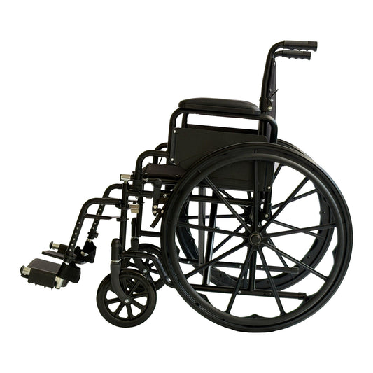 Orthonica New Steel Wheelchair In Black Foldable Lightweight Disability Aid Portable Heavy-duty 24-inch V240-WCR-MAS-025-BK