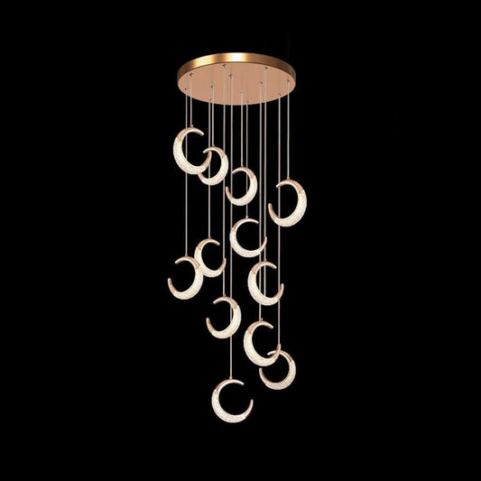 BAMDECOR Moon Stair Chandelier Golden Luxury Villa Duplex Staircase Chandelier Apartment Revolving Loft V255-A002-12HL