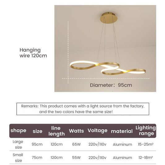 BAMDECOR Modern Black Chandelier Infinity LED Pendant Light Adjustable 3 Color Dimmable for Dining Bar Living V255-A022-95CM-BLK