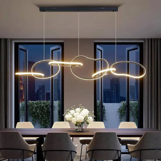 BAMDECOR A24126 Nordic Minimalist LED Pendant Light Adjustable Modern Ring Chandelier for Dining Room and Bar V255-BAM-L-24126-180-BLK