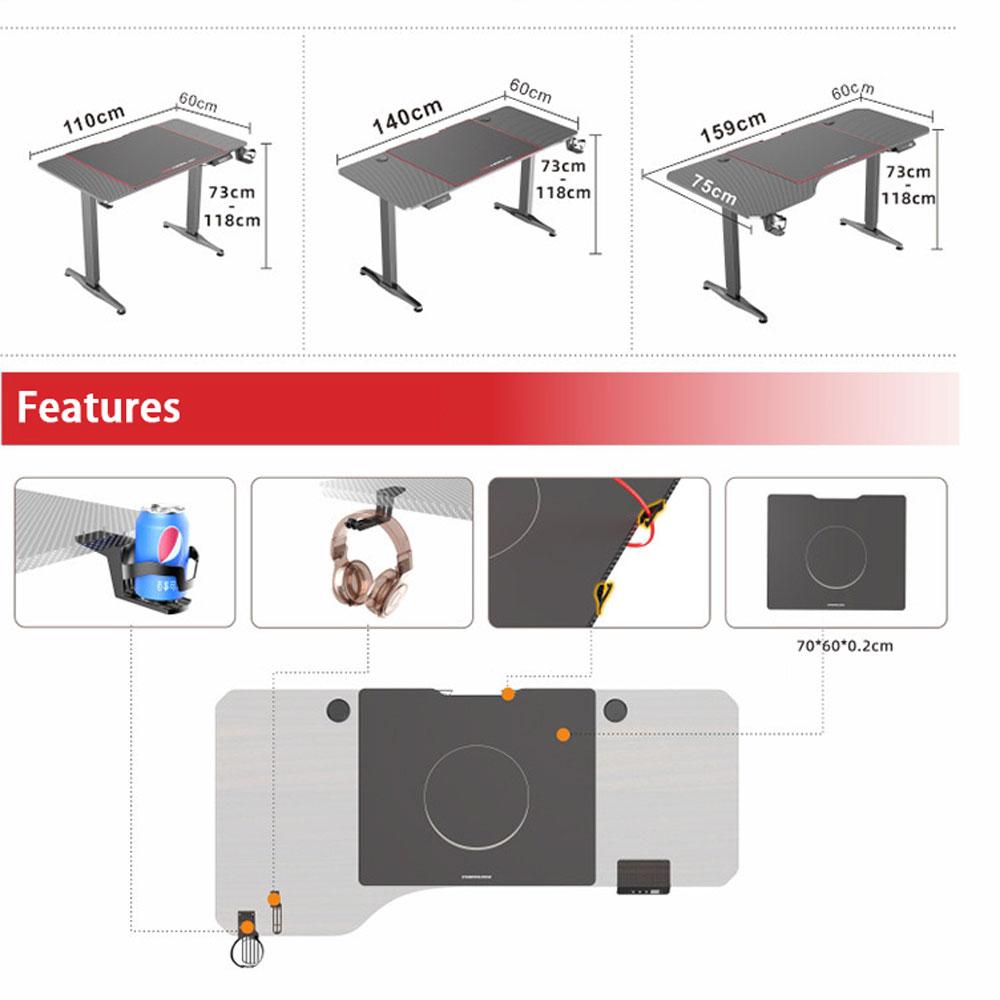 Gaming Standing Desk Home Office Lift Electric Height Adjustable Sit To Stand Motorized Standing Desk 1460 V255-GAMINGSD-1460