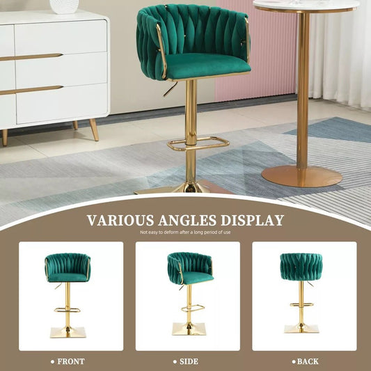 SERENITa Modern Velvet Breakfast Bar Stools Swivel Barstools Adjustable Counter Stools with Backrest Set of 2 V255-GP1782R-GREEN