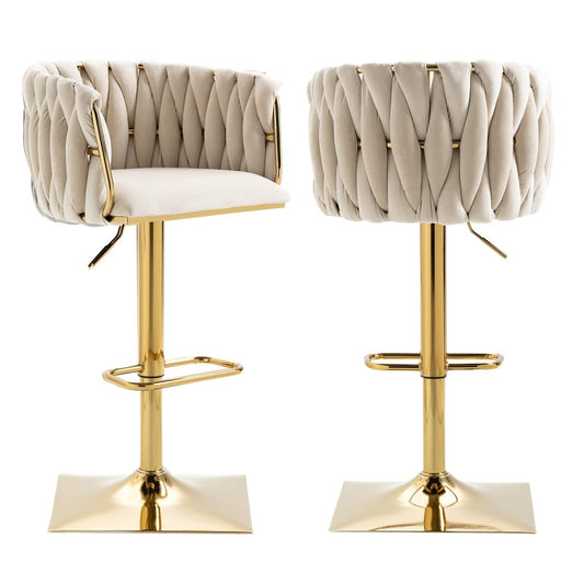 SERENITa Modern Velvet Breakfast Bar Stools Swivel Barstools Adjustable Counter Stools with Backrest Set of 2 V255-SE-GP1782-IVORY