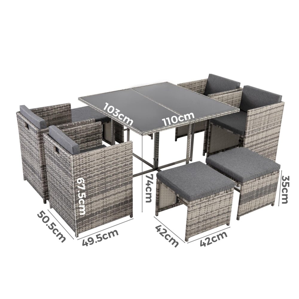 Horrocks 8 Seater Outdoor Dining Set-Grey V264-OTF-503S-LGR
