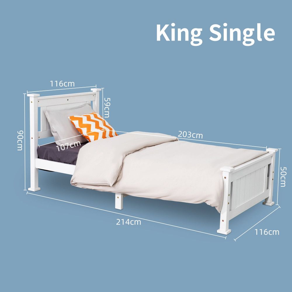 Dreamo White Solid Pine King Single Bed Frame V264-STB-101P-WHE-KS