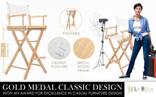 2X Director Movie Folding Tall Chair 76cm Beech WOOD HUMOR V274-FT-6015DC-WD2