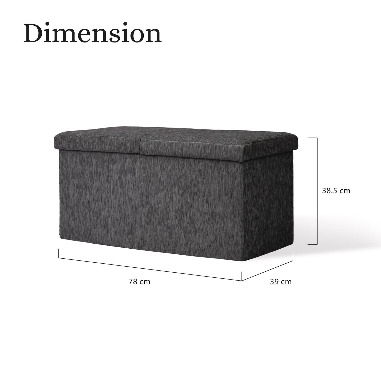 Foldable Storage Ottoman - Flip Lid Side Table Toy Blanket Organiser Seat KIRA BLACK V274-FT-BL-231611BE-BK