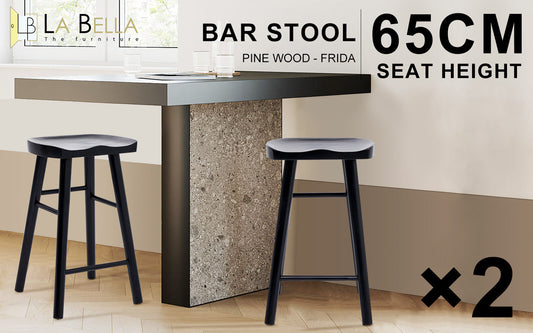 2X Wooden Bar Stool Dining Chair Pine Wood FRIDA 65cm BLACK V274-FT-BSWO-LY096-WD2
