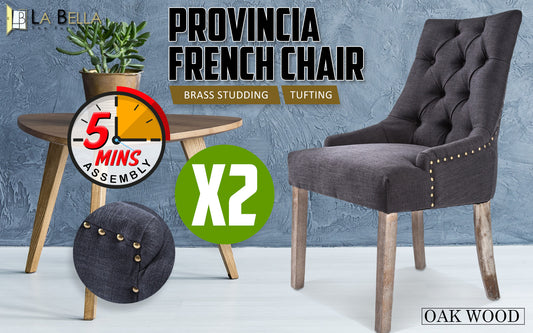 2X French Provincial Dining Chair Oak Leg AMOUR BLACK V274-FT-FC8443-BK