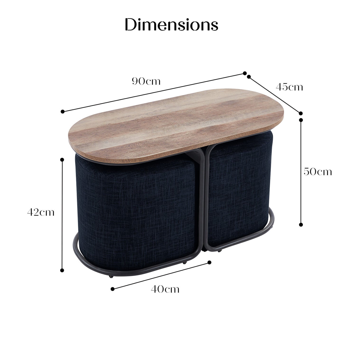 3 Piece Set Coffee Table & Ottoman Wood Side End Table Industrial - Black V274-FT-ST03-BK