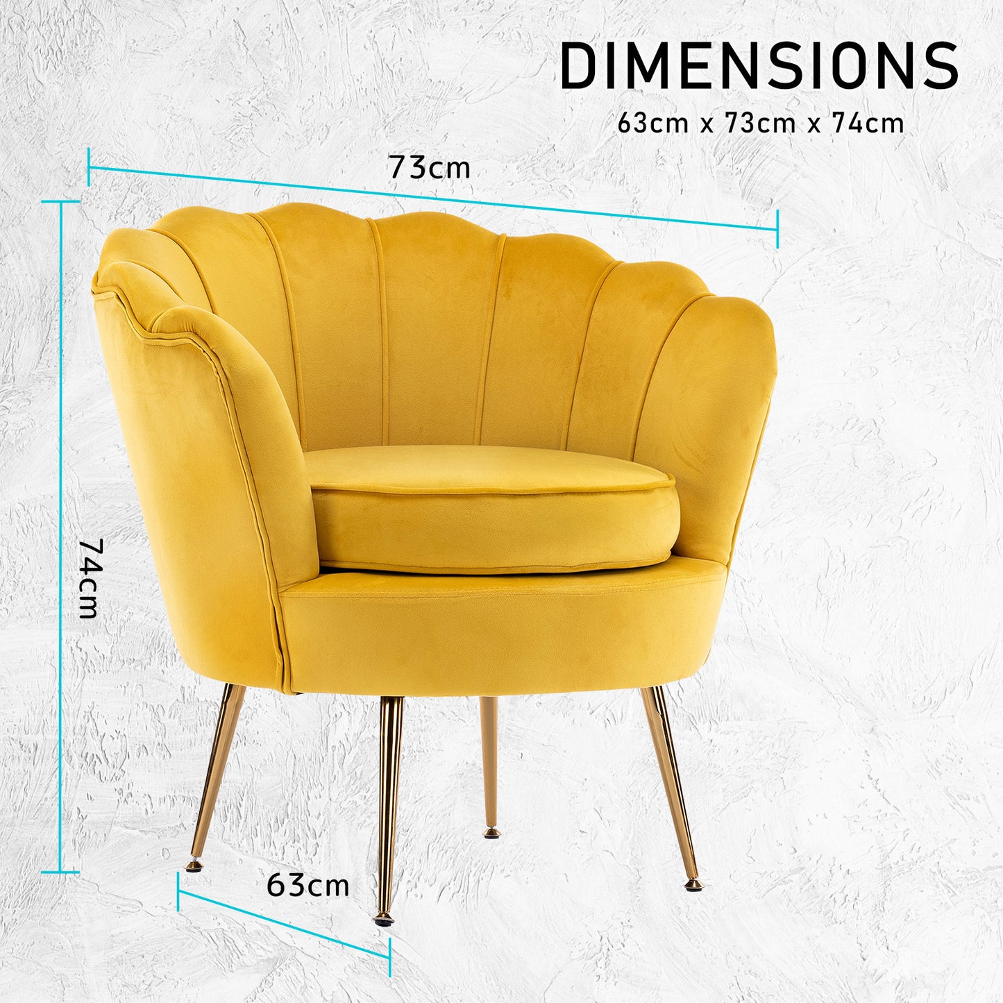 Armchair Padded Lounge Chair Accent Velvet Shell Scallop YELLOW V274-FT-VAC-1596-YE