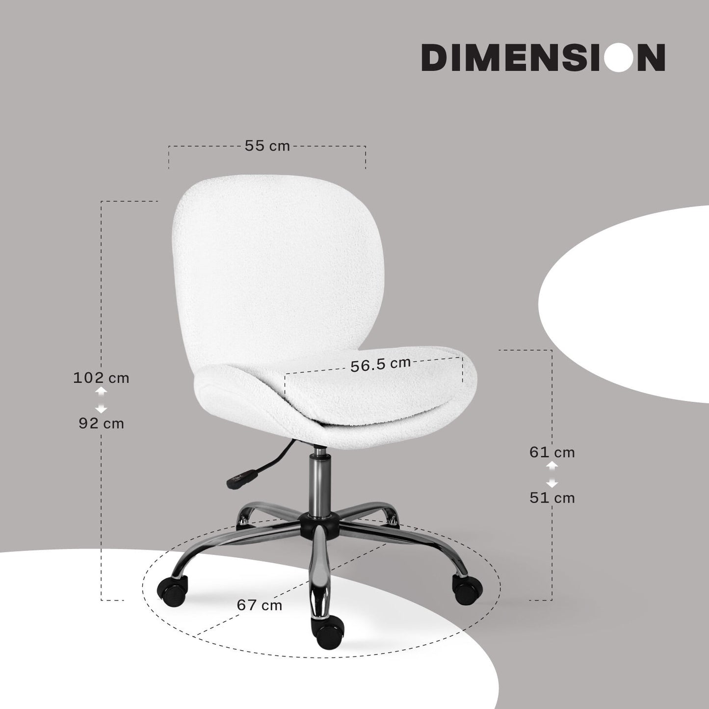 Office Desk Chair - Teddy Boucle Armless Swivel Study Seat OVOID WHITE V274-FT-VOC-003SL-WH