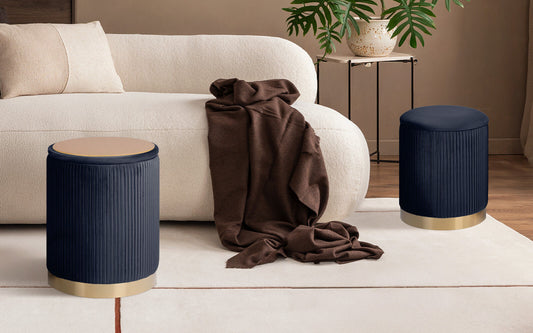 2X Side Table Storage Ottoman - Velvet Stool MIRA Black V274-FT-VR-205VASS-BK