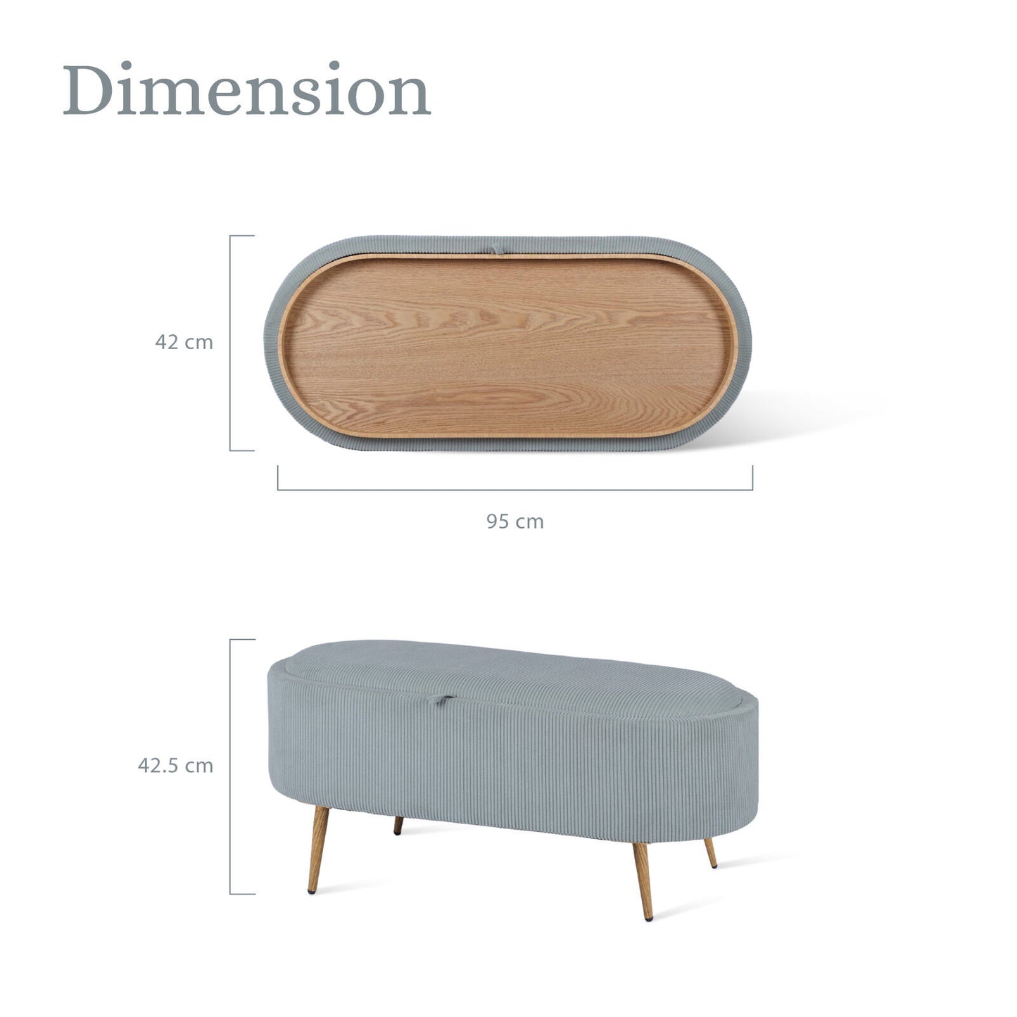 Coffee Table Storage Ottoman - Corduroy Padded Blanket Box Bench ESME - DUSTY BLUE V274-FT-VR-945CGL-LBU