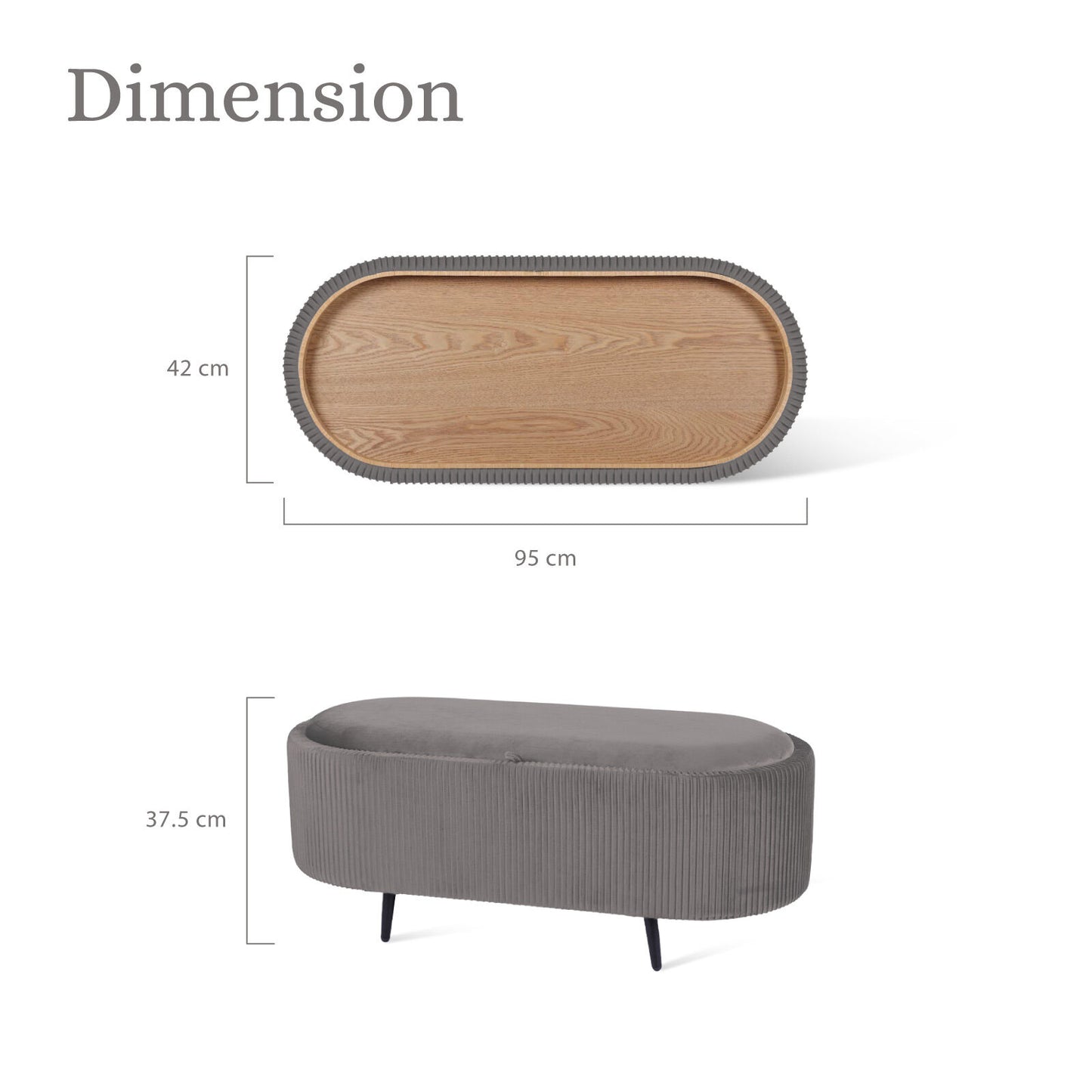 Coffee Table Storage Ottoman - Velvet Padded Blanket Box Bench IRENE GREY V274-FT-VR-945VAL-GY